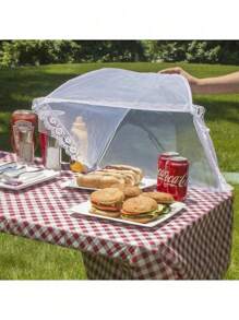 2pcs White Folding Anti-Insect, Anti-Mosquito Mesh Food Cover Tent, Washable Vegetable Protective Net Suitable For Camping Or Restaurants (Random Color) - Multicolor - View 2