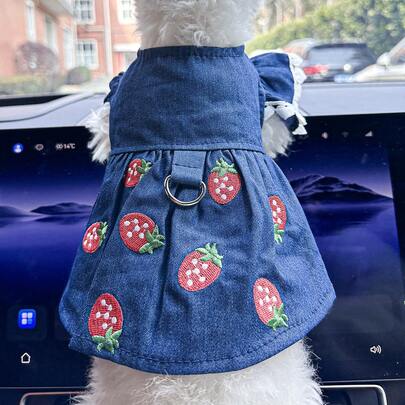 1 件宠物服装草莓裙适合小型犬和猫，适合小狗和小猫的可爱服装
