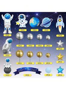 25PCS Space Astronaut Cake Decorations, Outer Space Astronaut Statue Decorations, Planet Rocket Astronaut Paper Inserts, Space Theme Party Cake Decorations, Suitable For Birthday Cake Decorations, Men's Birthday Cake Decorations