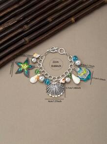 1 件复古波西米亚风格贝壳和海星串珠个性手链，海洋主题时尚珠宝适合海滩节日礼物
