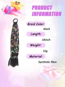 16 英寸儿童假发辫子手工串珠高马尾假发女童假发辫子马尾发饰 - 彩色 - 查看 2