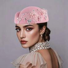 1Pc Felt Turban Hat Pillbox Hats For Women Derby Hat Fascinator Hats With Flower Embellished Elegant Ladies Tea Party Hats Vintage Beret Hat Decorated With Rhinestone Fashion Fedoras Cap For Cosplay Costume Accessories For Wedding Party Women Ladies Gift 2025 New Style.