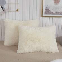 3 Pieck Furry Plush Duvet Cover Set, Black Faux Fur Comforter Over Set, Luxury Sofa Velvet Fuzzy Fluffy Bedding Set, Shaggy Duvet Over With 2 Pillow Covers, Zipper Qusuen - Beige - View 4