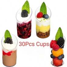 10/20/30/40/50 Piezas Vasos de postre de 2.5oz/80ml con cucharas, redondeados y en ángulo, de plástico transparente para parfait, aperitivos, pequeños vasos, cuencos para degustar postres y aperitivos en fiestas