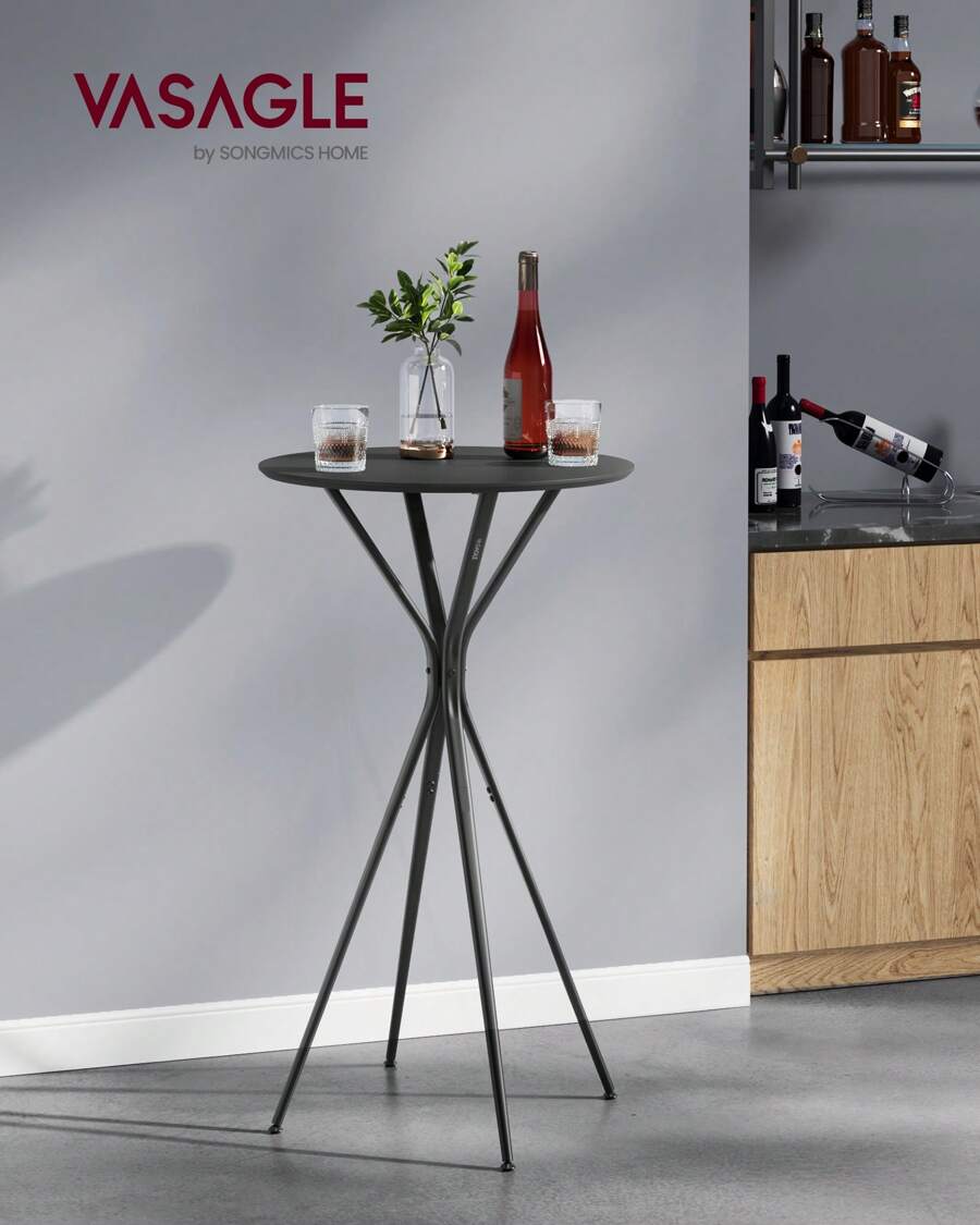 VASAGLE Bar Table, Round Cocktail Table, High Pub Table, 60 X 60 X 105 Cm, Metal Frame, Kitchen, Home Bar, Living Room, Modern Style, Ink Black And Matte Black - Black - View 1