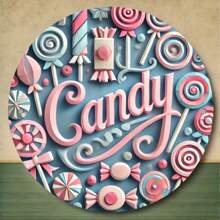 7.8 英寸圆形木质墙面装饰艺术，采用充满活力的糖果主题，木质标牌采用高清印刷，预钻孔，易于安装，防风雨和褪色，适用于咖啡馆，随机孔设计 - 彩色 - 查看 7