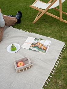 MeijiaMo 1 件米色亚麻矩形垫，便携式户外野餐毯，可折叠露营垫，适合海滩、露营、徒步旅行、旅行、家庭音乐会 - 彩色 - 查看 11