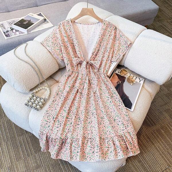 BELISNVOY 2025 New Sexy V-Neck Mini Beach Dress With Bowknot For Vacation