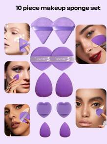 30pcs Makeup Powder Puff Set, Including: 6 Liquid Makeup Sponges+6 Mini Liquid Makeup Sponges+6 Triangular Powder Puffs For Powder And Makeup Sets+6 Air Cushion Powder Puffs For Facial Makeup+6 Mini Love Powder Puffs For Facial Concealer Cream, Foundation Cream Mixed Sponge - Multi-Color Makeup Sponge