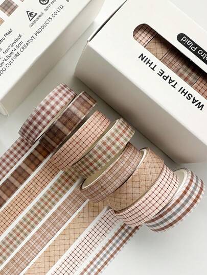 Retro Washi Tape Set 8 Rolls Skinny Vintage Decorative Adhesive Paper Masking Tapes Decoration Stickers For DIY Handwork Art Journals Diary Back To School