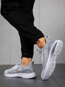 Men's Lightweight Shock-Absorbing Non-Slip Sports Sneakers, Suitable For Casual, Outdoor Activities, Travel, Exercise, Running. Grey Color