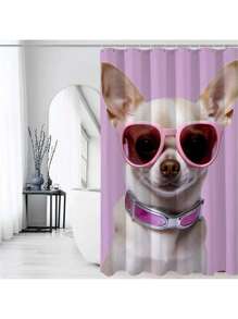 1 Peça Cortina de Chuveiro Estampada de Cachorro Fofa e da Moda - Poliéster Impermeável, Lavável em Máquina, Com Ganchos, Adequada para Todas as Estações Volta às Aulas