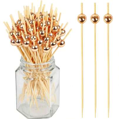 300/200/100/50/10pcs Set Finger Food Picks, Fruit Cocktail Skewers, 4.7 Inch Sandwich & Fruit Bamboo Toothpicks, Party Appetizer, Birthday Wedding Party Supplies, Club, Fruit, Cup Cakes, Burgers, Barbecue Snacks, Snacks Selection, Pastries