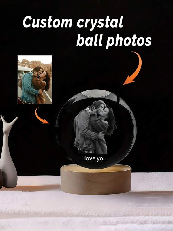 Una bola de cristal LED artística tallada a medida con efectos de color - Personalizada con fotos y texto, un recuerdo único para fotos de mascotas, adecuada para dormitorios y oficinas, perfecta para Navidad, Halloween, Acción de Gracias - Un regalo ideal para bodas, amigos y familiares, alimentada por USB para decoración del hogar. Regalos de cumpleaños, graduación, multifuncional, ornamental, reutilizable, exquisita, elegante, de alta calidad, colorida, moderna, personalizada, única, para renovar el hogar, artesanía personalizada, decoración navideña, para el día de la inauguración de la casa