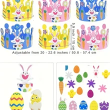 Easter Day DIY Bunny & Egg Foam Crown Stickers - Self-Adhesive, Colorful Party Hats For Youngsters Crafts