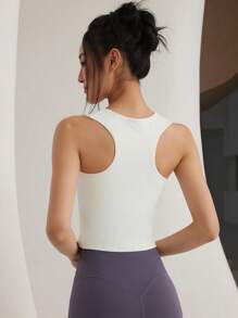 Summer Workout RUNNING GIRL Women's Racerback Sports Camisole With Fixed Cup, Open Back Yoga Tank Top - White - View 2