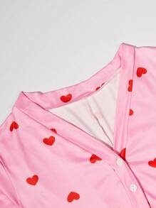 Salopete cu mâneci lungi, cu decolteu în V, cu snap, pentru femei, la modă, cu imprimeu de inimă, de dimensiuni mari - Multicolor - Vizualizare 3