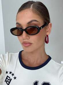 1pc Women's Vintage Full Frame Oval Bohemian Fashion Glasses, Summer Beach Accessory Beach Accessories For Women Glasses Shades Basics Fall Winter Women Outfits Clothes Business Casual Gifts For Summer Beach Vacation,Outdoor,Travel Preppy Style For Back To School - Brown - View 3