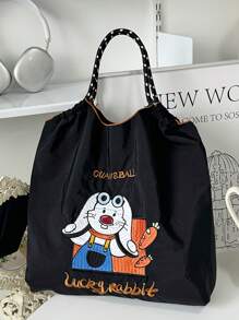 1 st. Nieuwe Casual Geborduurde Leuke Konijnenpatroon Lichtgewicht Opvouwbare Nylon Boodschappentas, Geschikt Voor Feest, Reizen, Winkelen En Strand Tote Bag