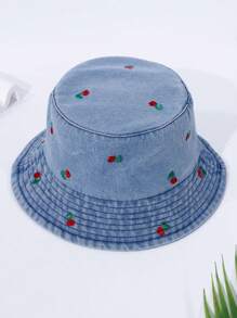 1pc Kids Embroidered Pattern Sun Protection Casual Distressed Bucket Hat, Suitable For Outdoor Activity And Daily Use