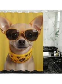 1 Peça Cortina de Chuveiro Estampada de Cachorro Fofa e da Moda - Poliéster Impermeável, Lavável em Máquina, Com Ganchos, Adequada para Todas as Estações Volta às Aulas