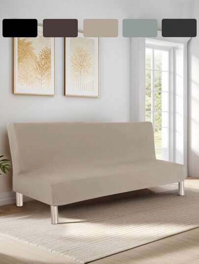 Housse de canapé sans accoudoirs, housse de canapé-lit 3 places, housse de canapé-lit extensible sans accoudoir, housse de canapé-lit en soie de lait élastique sans accoudoirs pour canapé-lit pliant