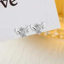 1对银跨境天使翅膀耳环女奢华矩形镶钻简约欧美风银耳环 - 銀色 - 查看 7