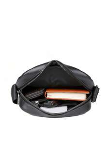 1 件通勤休闲 PU 皮革单肩包，简约设计男士斜挎包，侧袋斜挎包，多功能，防刮，送给男朋友的礼物 - 彩色 - 查看 9