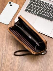HOVI'S Vintage Style Minimalist Long Wallet, Large Capacity Business/Office Commuting Multi-Card Slot Zipper Wallet For Men & Women