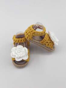 1 Pair Infant Flower Handmade Crochet Pre-Walker Socks - Yellow - View 6