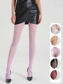 1 Pc Women's Solid Color Thin Transparent Skinny Leggings, Fashionable Sexy High Stretch Pantyhose Tights, Classic & Versatile - Multicolor - View 3