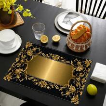 Elegant Pearl & Golden Floral Linen Placemats (1/4/6pcs Set) - Non-Slip, Heat-Resistant, Machine Washable, Perfect For Dining & Coffee Tables - Ideal For Home Decor