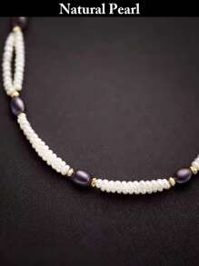 1pc Fashionable Pearl Necklace Bracelet Set, Natural Pearl Jewelry Set, White Pearl Necklace, Elegant Style For Daily Wear And Holiday Gifts - Necklace - View 2