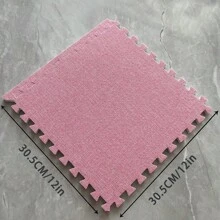 12pcs Pink Linen Patchwork Floor Mats, 12*12*0.39 Inch Small Size Carpet Tiles, DIY Patchwork Rug, Bedroom Carpet, Room Decor Carpet, Living Room Carpet Tiles, Game Room Mat, EVA Backing & Linen Front, Washable, For Home Use