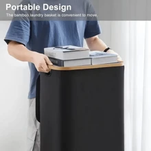60L Bamboo Laundry Basket With Lid, Foldable Dirty Clothes Hamper With Handles, Waterproof Removable Bag, Ideal For Home Storage And Organization In Bedroom, Bathroom, Dorm, And Laundry Room. Suitable For Bedroom Decor, Room Decor, Laundry Hamper, Bathroom Organizer, Storage Basket, Basket, Clothes Hamper. Perfect For Storing Pants, Shoes, Jeans, Boots, Skirts, And More. - Multicolor - View 8