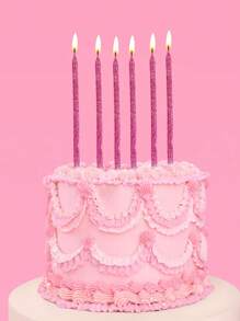 6pcs Pink Powder Straight Wax Birthday Party Cake Decorative Candles - Pink - View 2