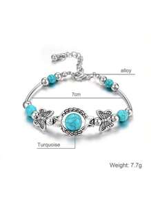 1pc Handmade Natural Turquoise Bracelet, Versatile Accessories Suitable For Girls, Party, Date, Everyday Wear