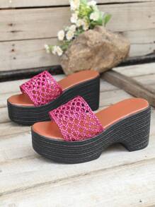 Sandales compensées à plateforme pour femmes, talons hauts de 9 cm, mules imperméables, tressage mode, convenant pour l'été