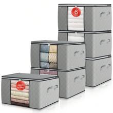 6 Stück 90L Aufbewahrungstasche Groß Aufbewahrungsbox Mit Deckel Verstärkte Griffe Nicht Leicht Zu Reißen, Für Kleidung Bettdecken Kissen Aufbewahrung Boxen, Umzugskartons Mit Fenster Faltbare - 灰色 - 查看 1