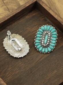 1 对女士耳环，饰有绿松石，橙色珠宝耳环，波西米亚风格，复古女士珠宝，西式椭圆形耳环，女士时尚珠宝，吊坠耳环，适合各种组合 - 藍色 - 查看 4