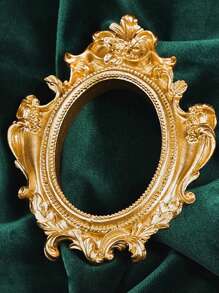 1pc Vintage European Style Metal Resin Photo Frame, Mini Oval Baroque Style Floating Frame For Home Decor, Angel Design, Nordic, Photography Prop Gifts Birthday Graduation