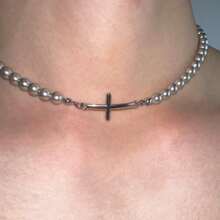 1 件现代珍珠吊坠项链，时尚金属锁装饰分层颈链，适合男士 - 多色 - 查看 11