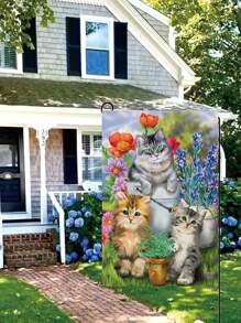 1pc Cute & Lively Cat Series Garden Flag, Decoration For Yard, Patio, Outdoor, Spring/Summer