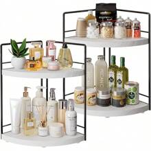 2 Pack Bathroom Counter Organizer,2 Tier Corner Bathroom Counter Organizer, Wooden Vanity Organizer For Bathroom Organizers And Skincare Cosmetics Dresser Storage