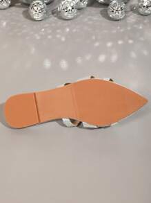 Dames platte sandalen met strass-versiering, elegante, modieuze, casual slippers met puntige neus