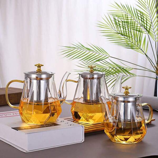 1pc Glass Teapot, Heat Resistant Household Kung Fu Tea Pot, Flower Tea Filter Single Pot, Tea Set