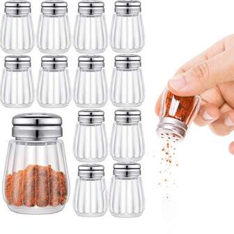 5pcs Clear Glass Condiment Dispenser Salt And Pepper Shaker, 0.5 Oz Mini Clear Salt And Pepper Holder Spice Shaker Glass Kitchenware For Families, Weddings, Car Camping, Motorhomes, Beach Vacations