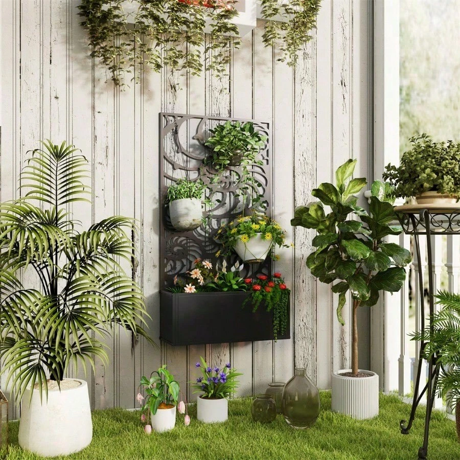 Garden Bed Galvanized Planter Garden Bed With Privacy Pan Metal Construction With Powder Coating Black