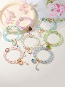 2pcs/3pcs Set Frozen Cracked Bead Pendant Bracelet, Macaron Color Spring Series, Cute & Sweet Jewelry, Accessory For Outings - Multicolor - View 1
