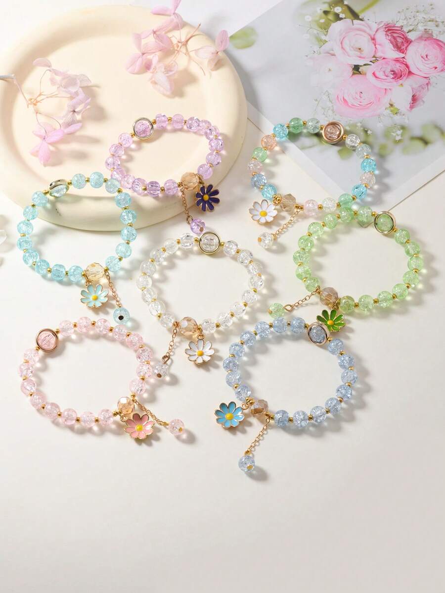 2pcs/3pcs Set Frozen Cracked Bead Pendant Bracelet, Macaron Color Spring Series, Cute & Sweet Jewelry, Accessory For Outings - Multicolor - View 1